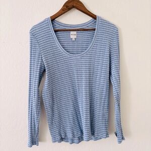 Nic and Zoe Blue Striped Women's Scoop Neck Top